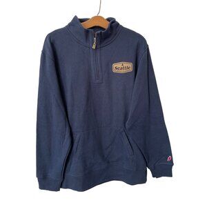 League 91 Seattle Washington Quarter Zip Pullover Sweatshirt Men L Navy Blue NEW
